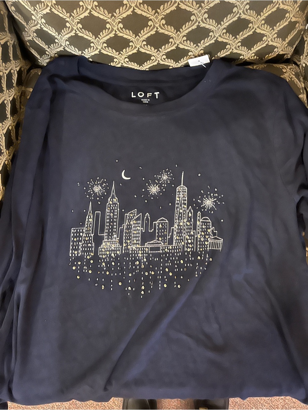 LOFT Navy Classic Crewneck Top